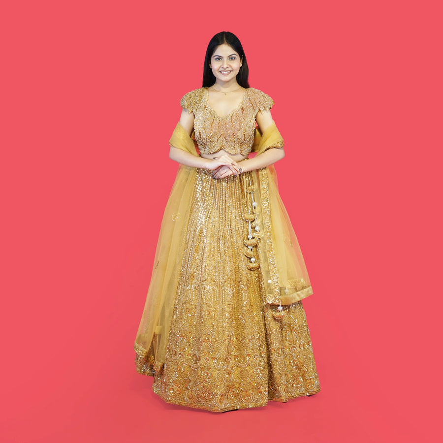 Ceremonial Crop Top Lehenga With Heavy Hand Embroidery