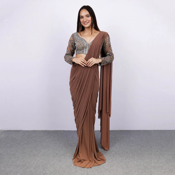 Brown Handwork Drape Saree