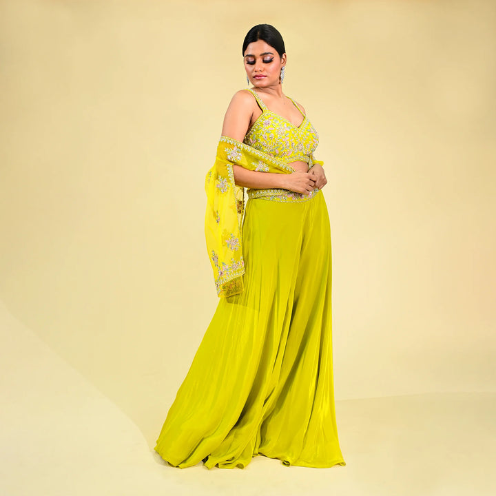 Trendy Crop Top Sharara Ensemble with Shrug Style