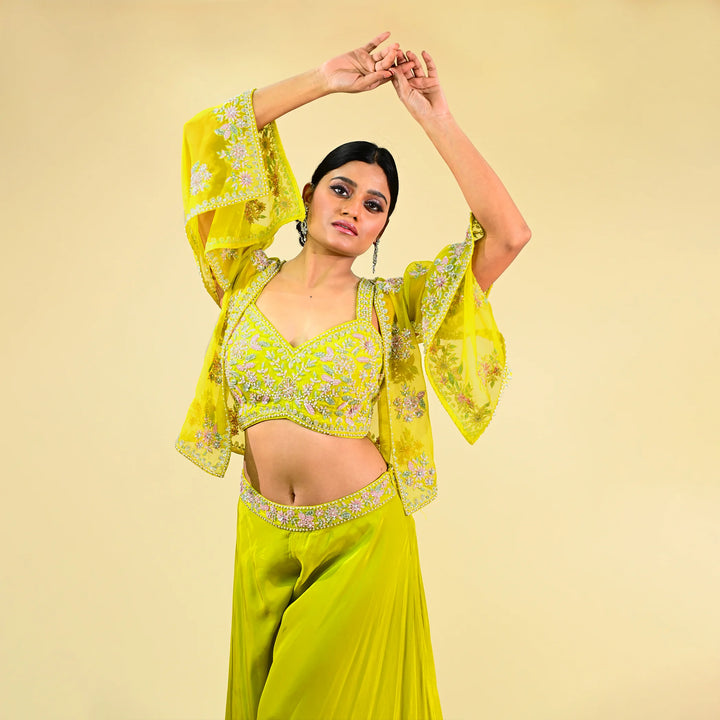 Trendy Crop Top Sharara Ensemble with Shrug Style