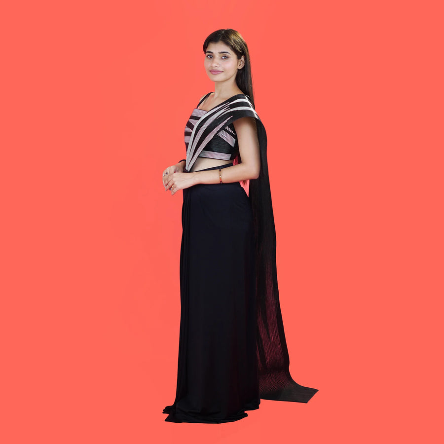 Trendy Crop Top Drape Saree with Designer Draping