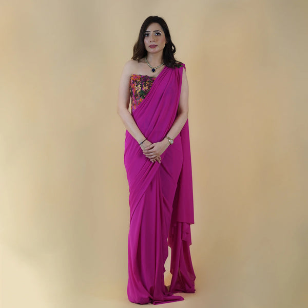Hot Pink Drape Saree Cord Set