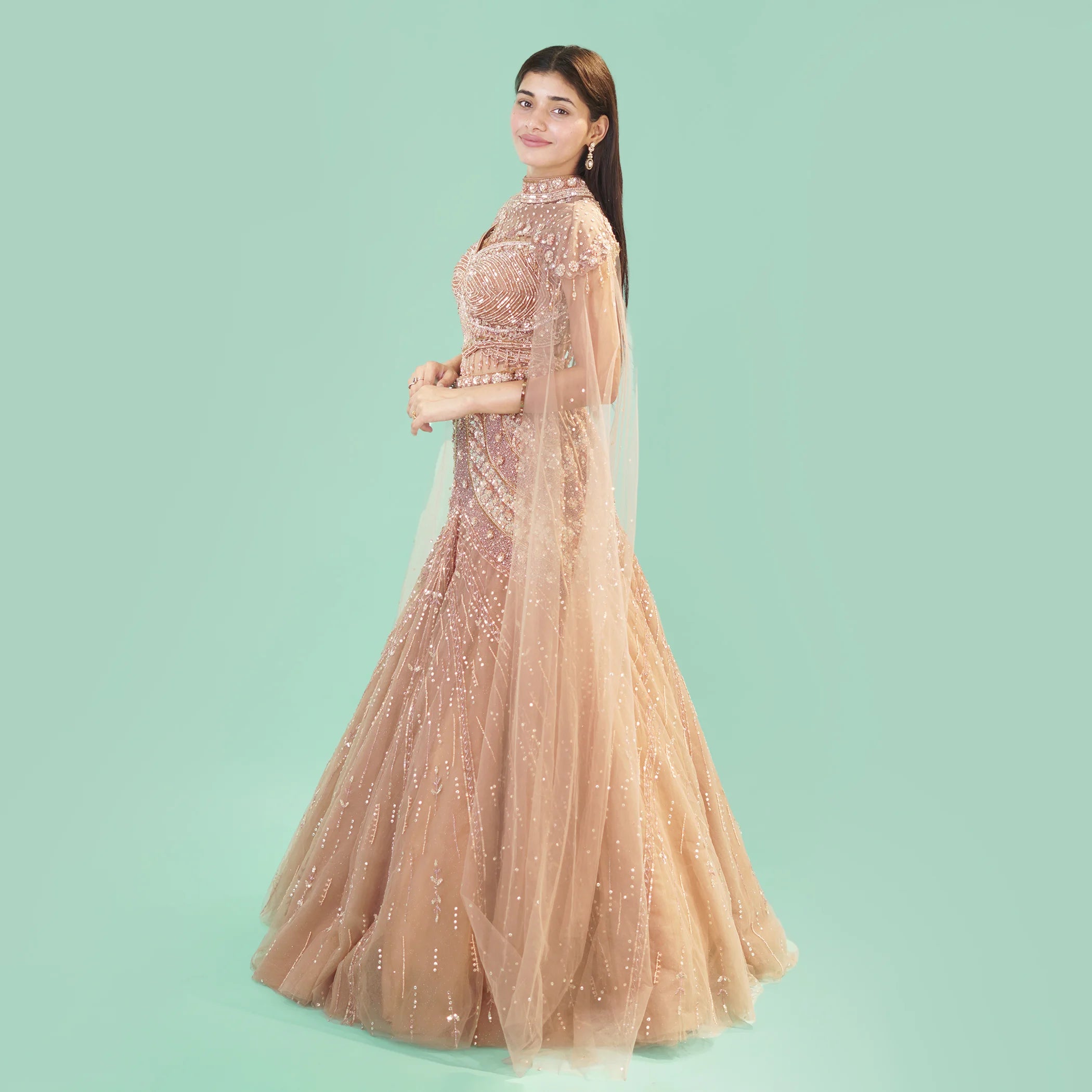 Glamorous Ceremonial Crop Top Lehenga in Mermaid Style