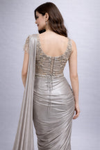 Metallic Silver Pre-Draped Saree