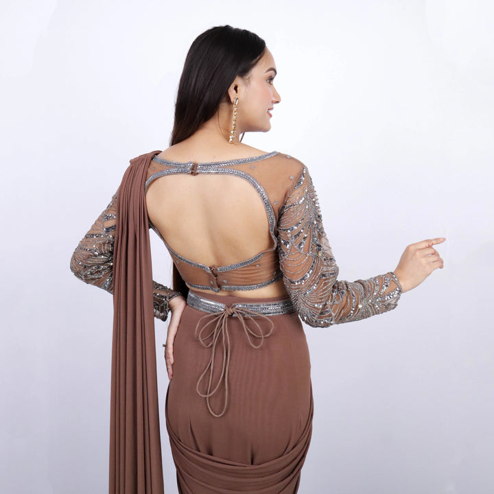 Brown Handwork Drape Saree 