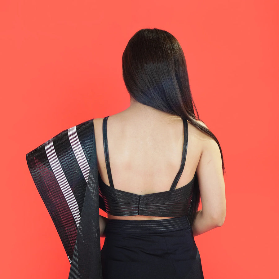 Trendy Crop Top Drape Saree with Designer Draping