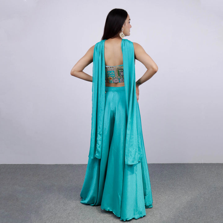 Sea Green Crop Top with Plazzo
