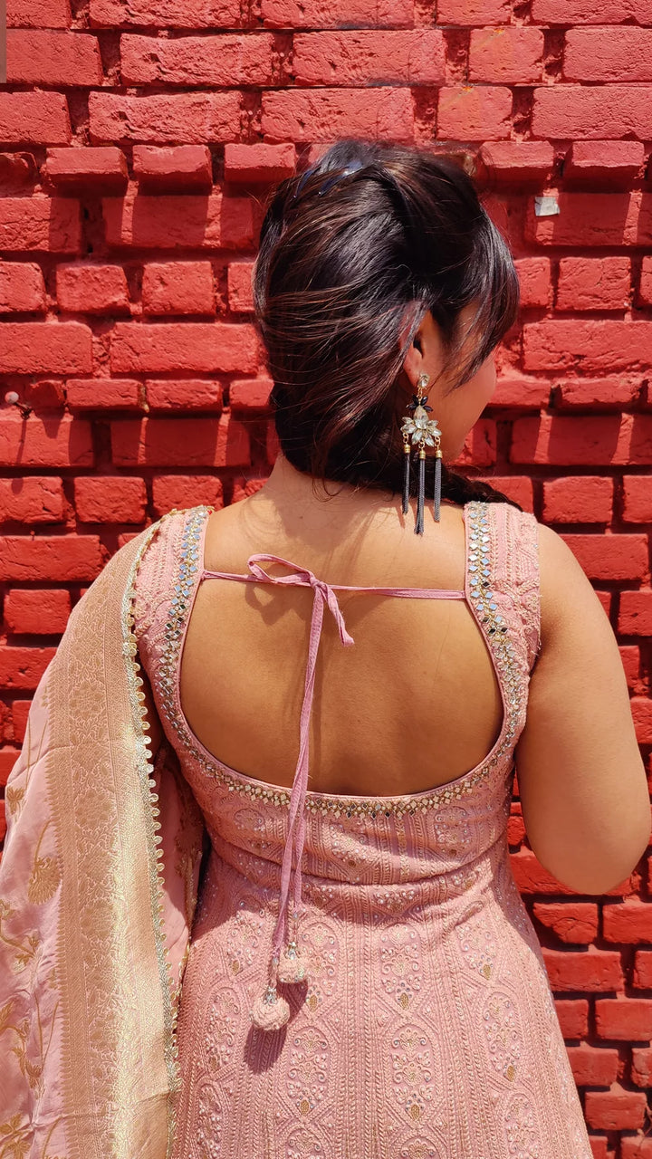 Anarkali outfit in peach chikankari