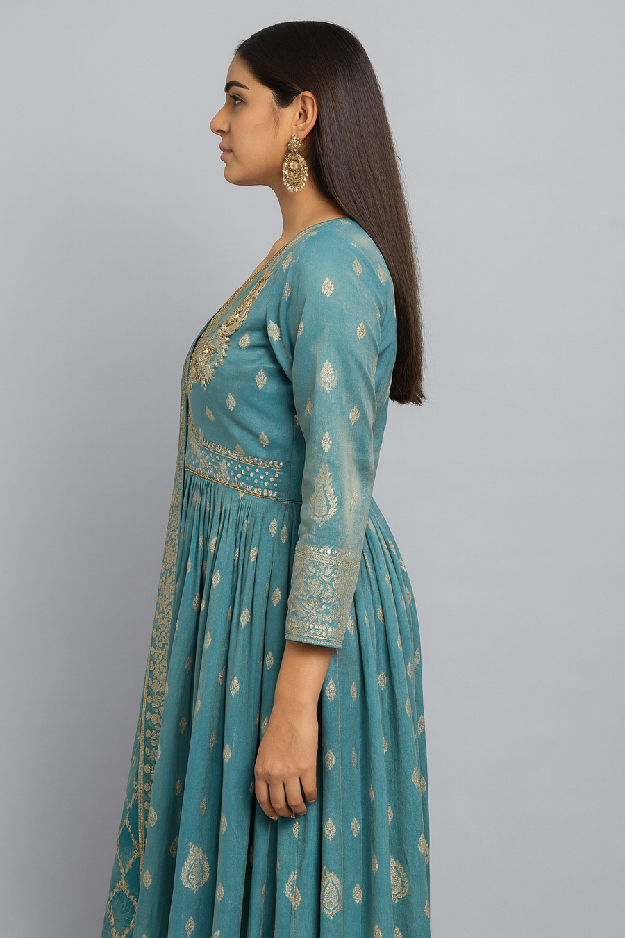 Anarkali with Alia Cut Work side profile 