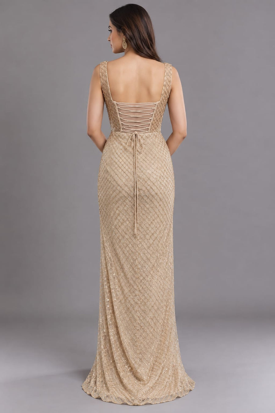 Champagne Gold Embellished Drape Saree with Corset Blouse