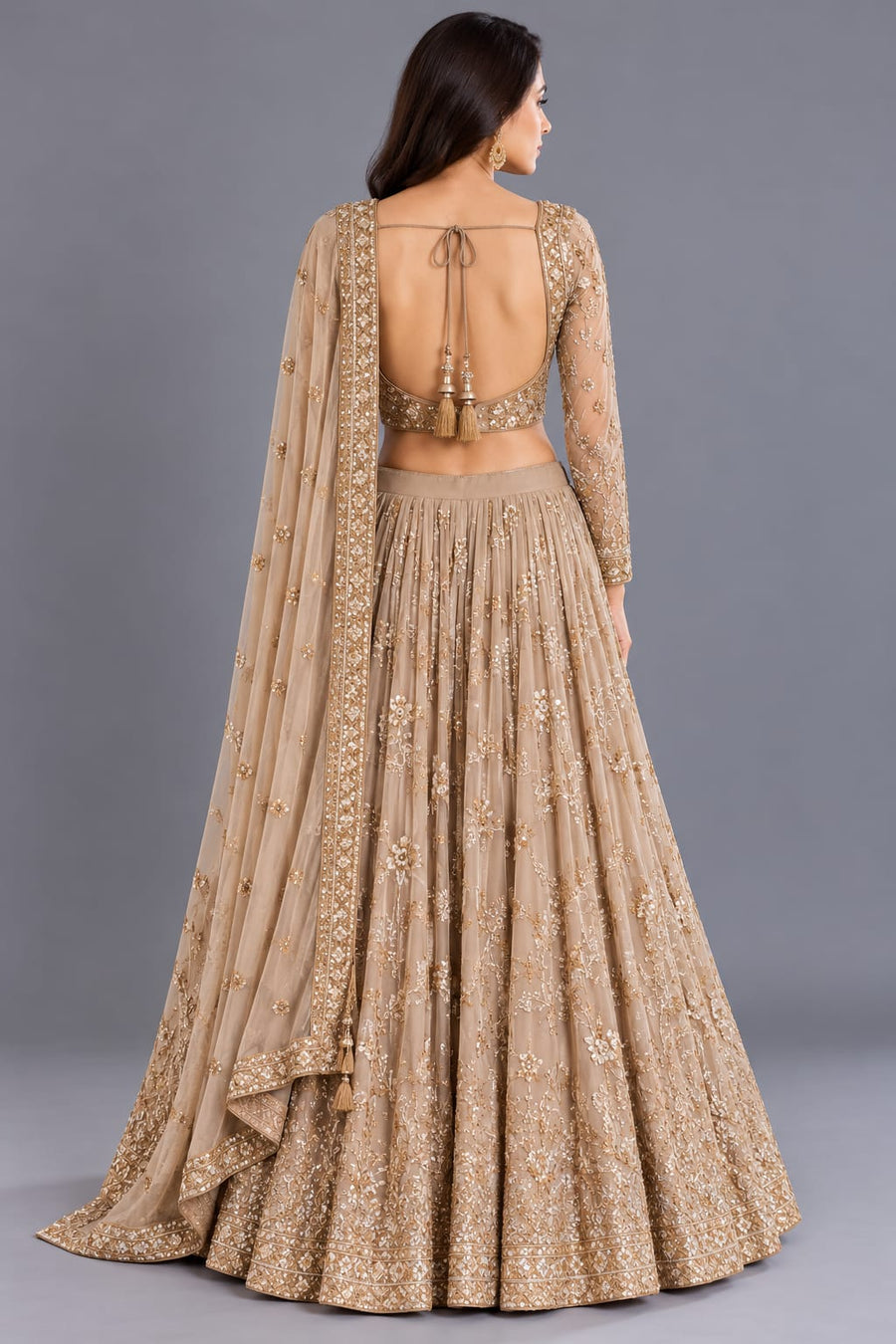 Beige Embroidered Lehenga Set with Dupatta for Wedding & Festive Wear