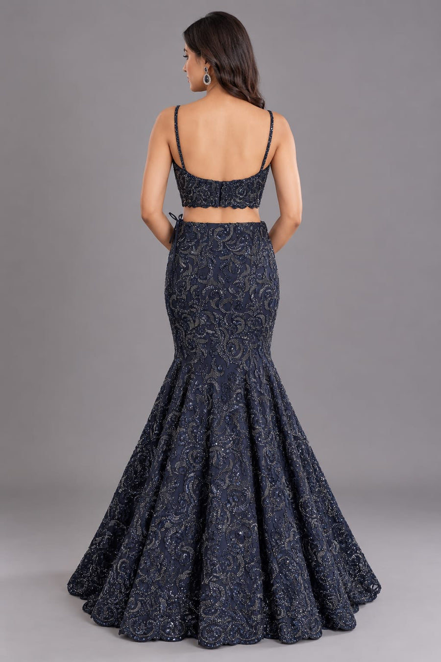 Navy Blue Embellished Fishcut Lehenga Set for Women Cocktail Party Wear