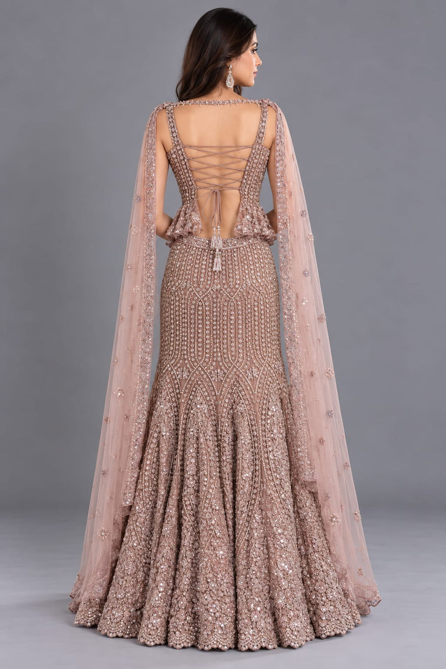 Rose Gold Fishcut Lehenga with Sequin Work for Sangeet Function