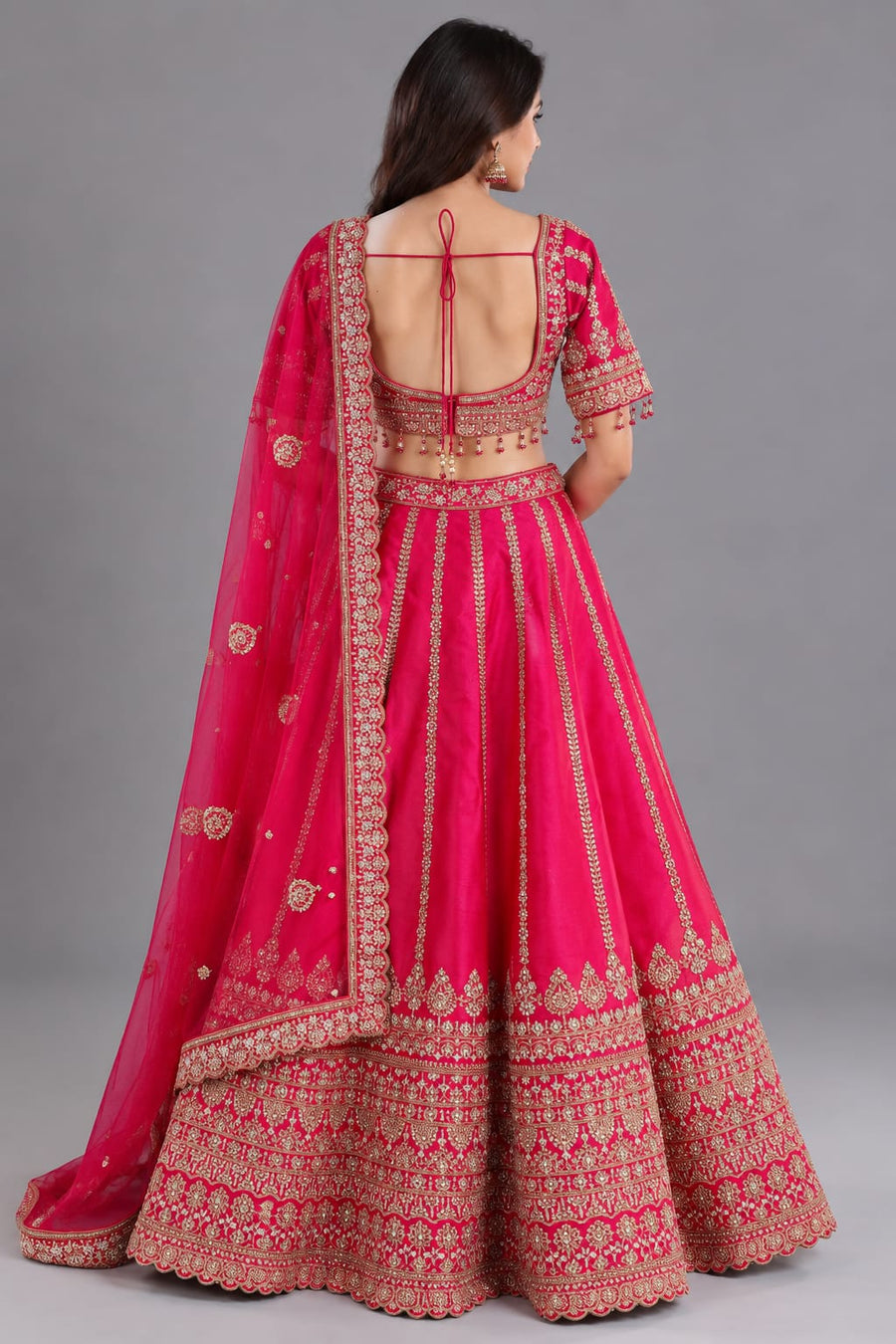 Rani Pink Embroidered Lehenga with Heavy Work & Net Dupatta