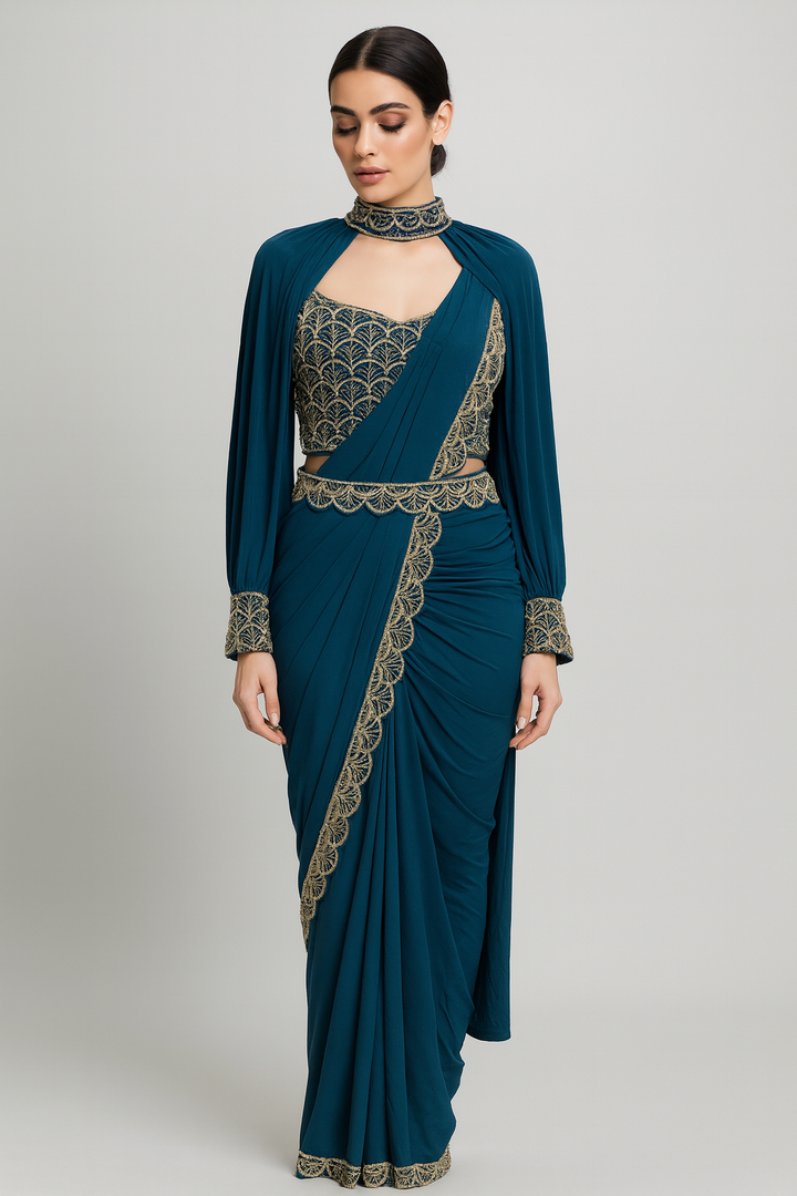 Balloon Sleeves Drape Saree
