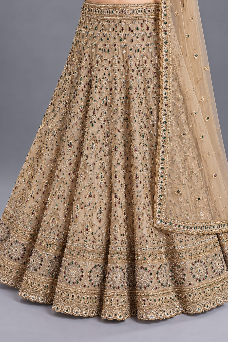 Beige Designer Lehenga Choli with Mirror & Stone Work for Women