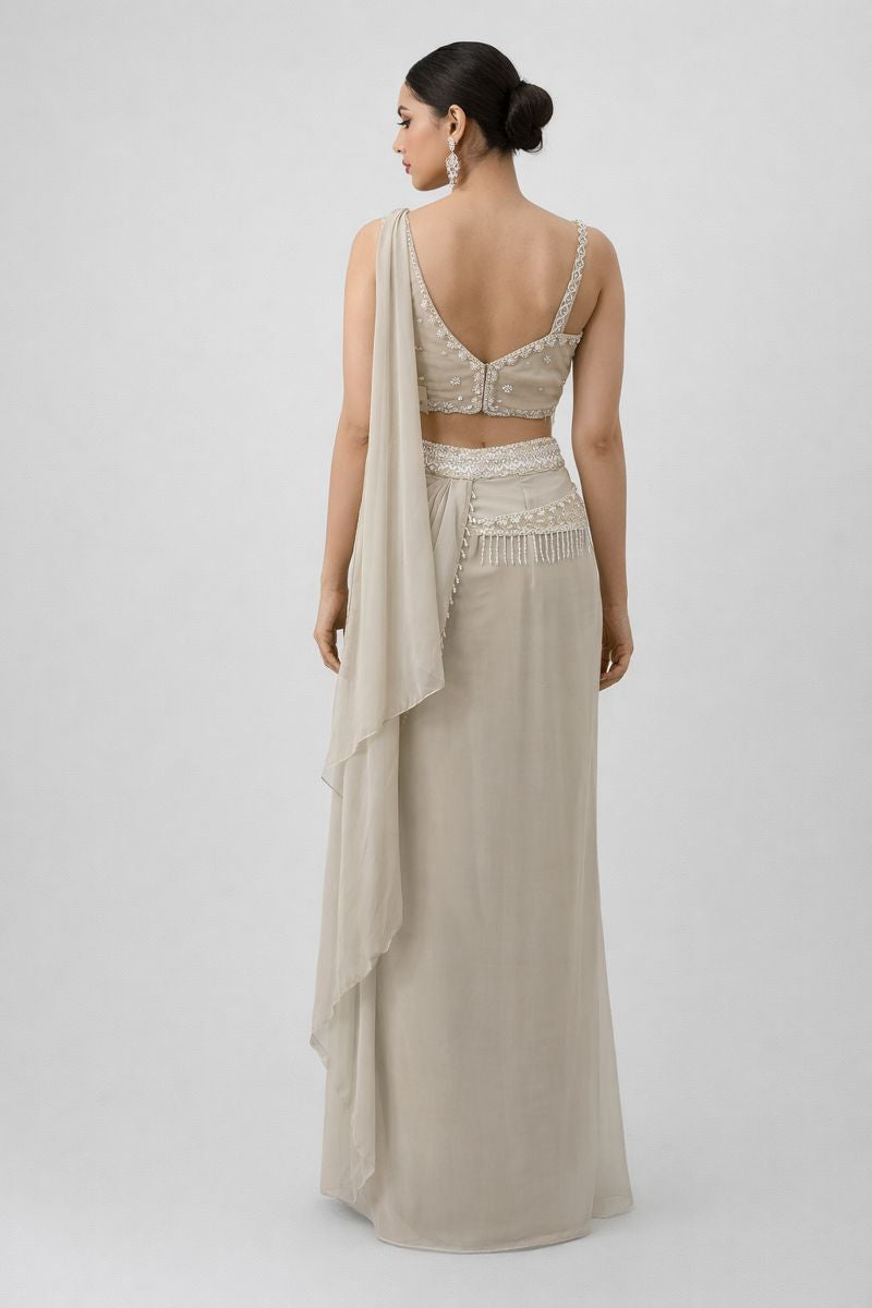 Beige Pre Drape Saree