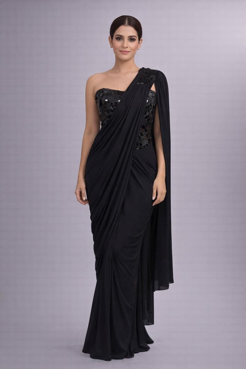 Black Co-rod Set Pre drape sarees