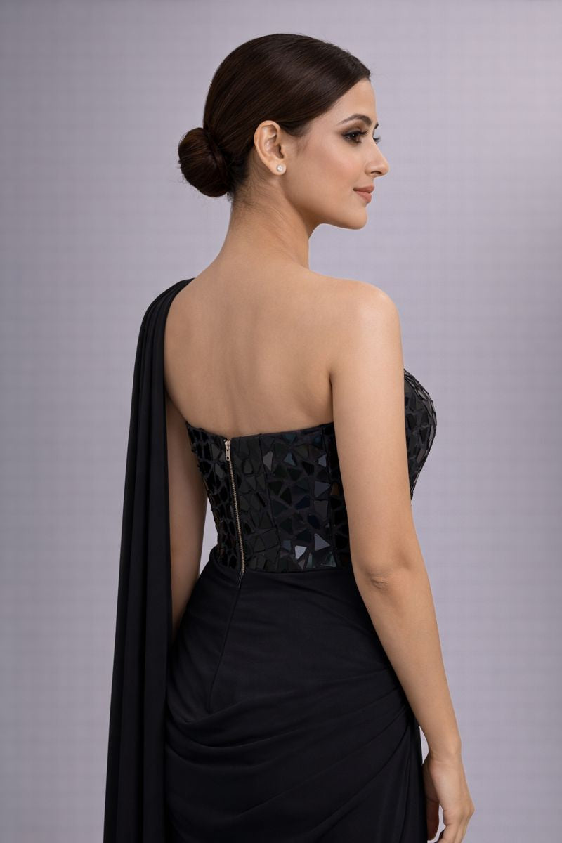 Black Co-rod Set Pre drape sarees