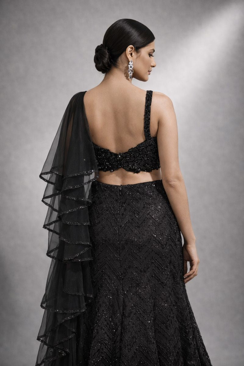 Black Fish Cut Lehenga 
