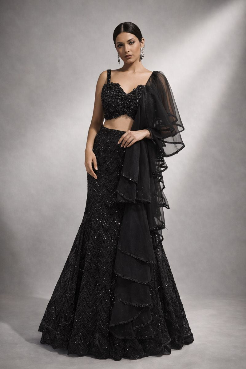 Black Fish Cut Lehenga 