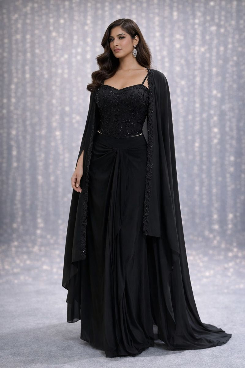  Black Indo Western Dhoti Style