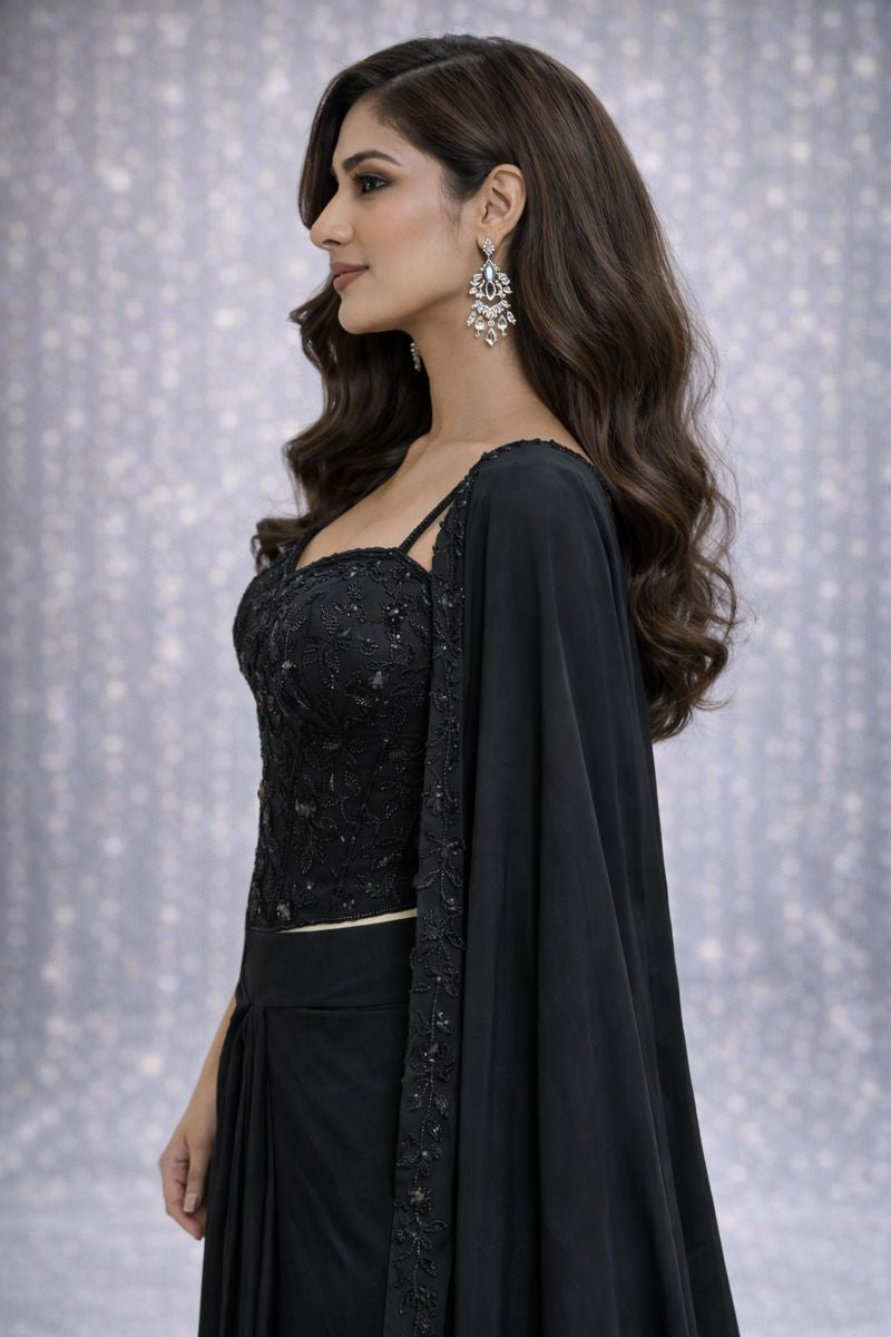  Black Indo Western Dhoti Style