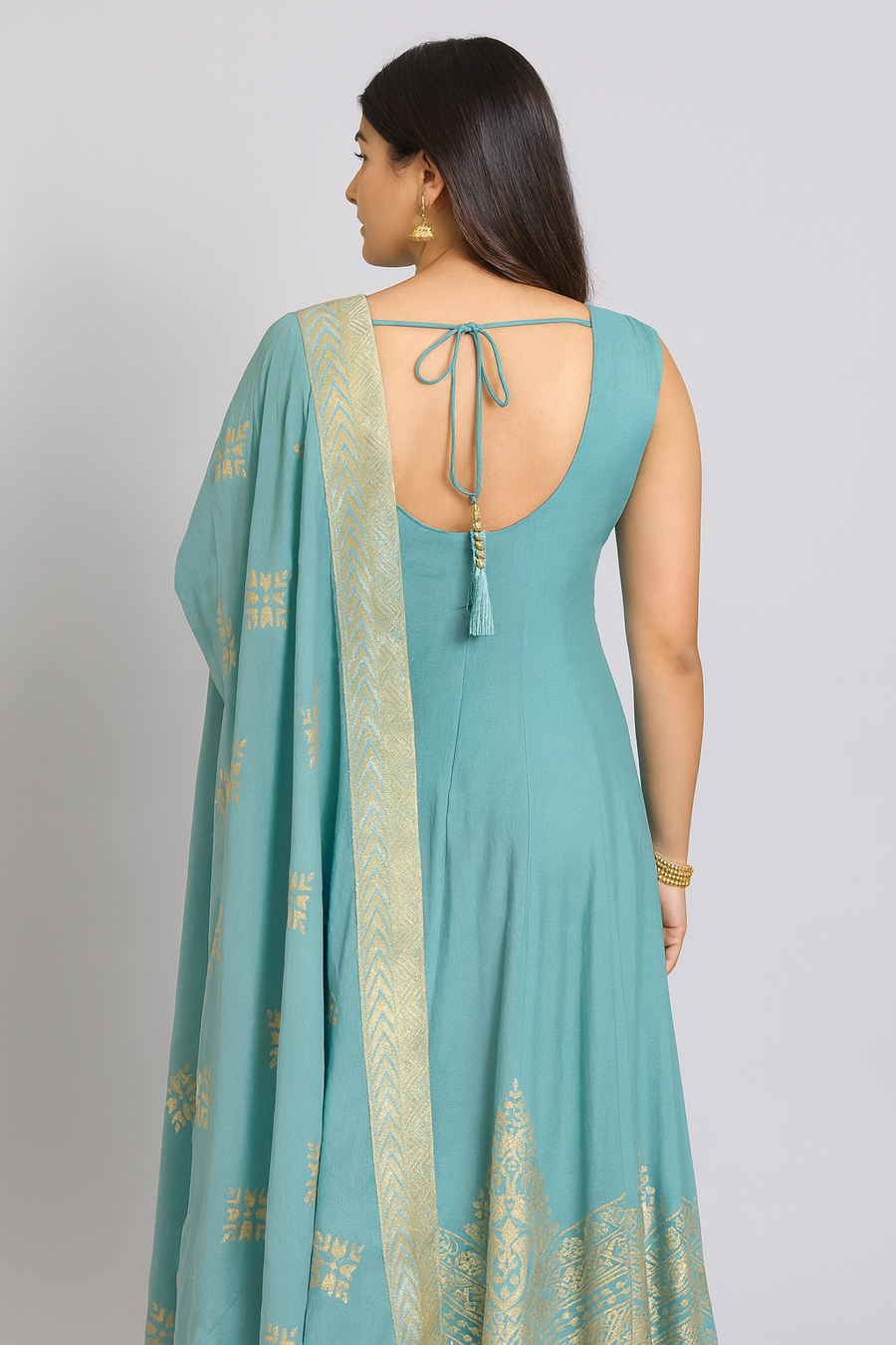Blue Anarkali with Palazzo back profile