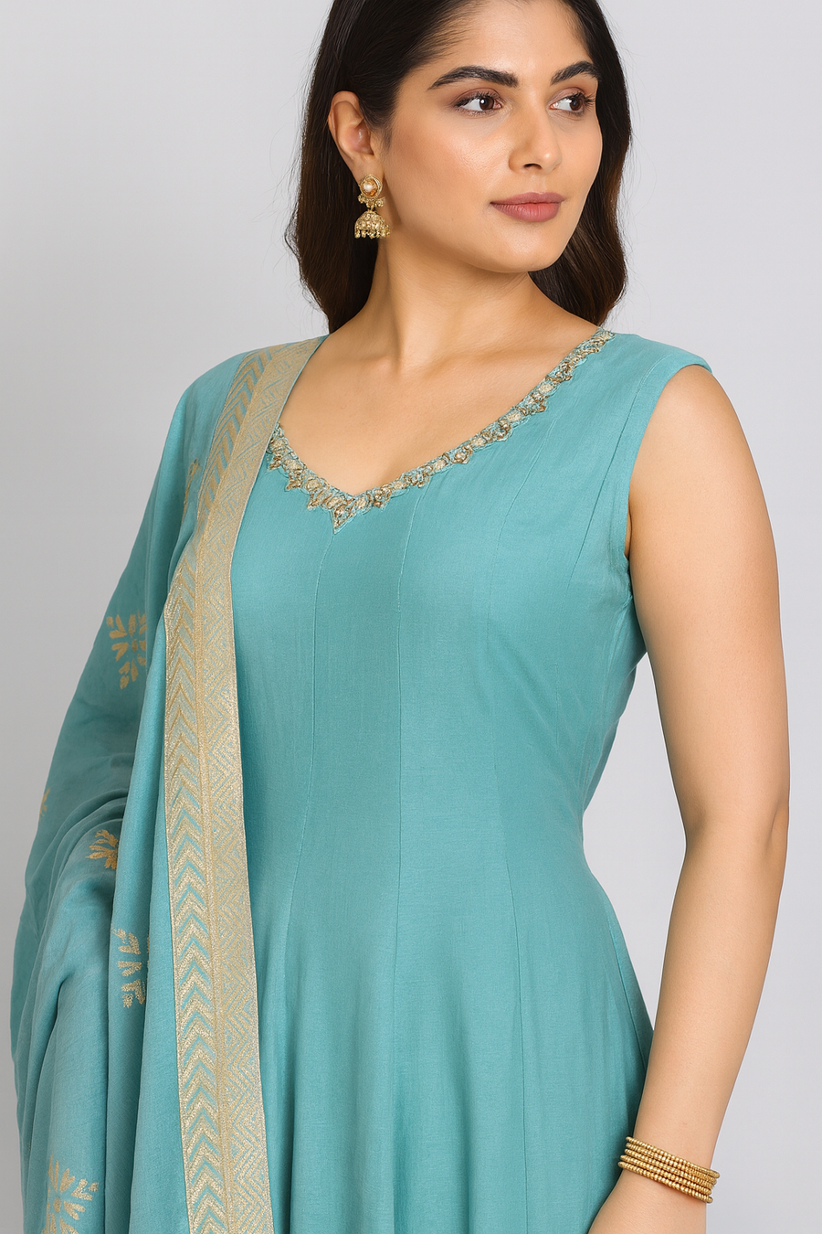 Blue Anarkali with Palazzo front close profile