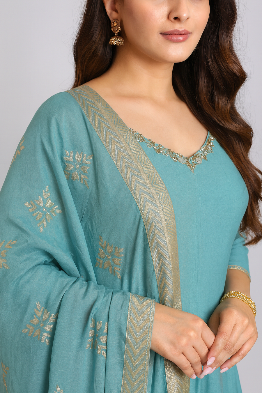 Blue Anarkali with Palazzo front profile