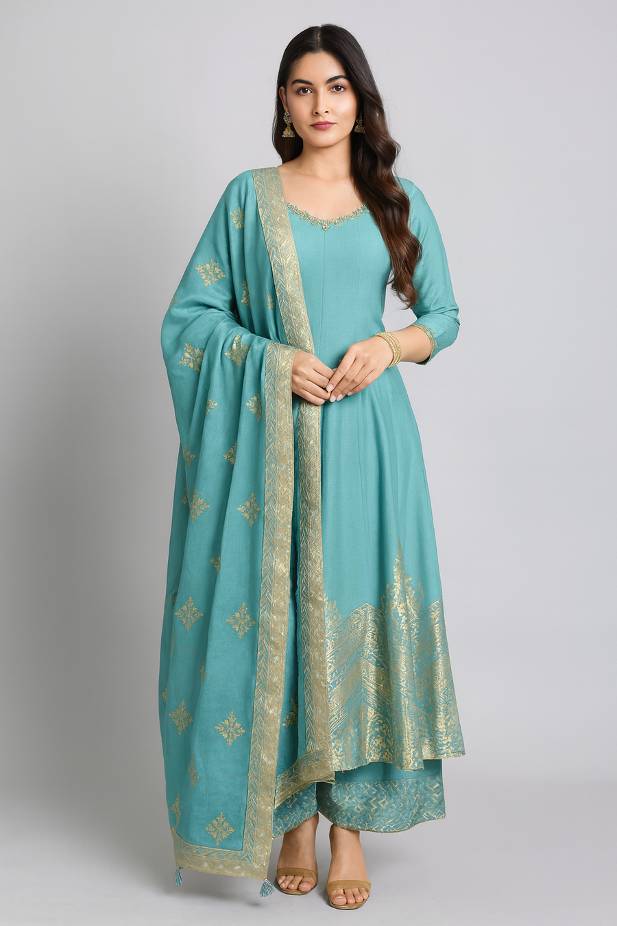 Blue Anarkali with Palazzo profile