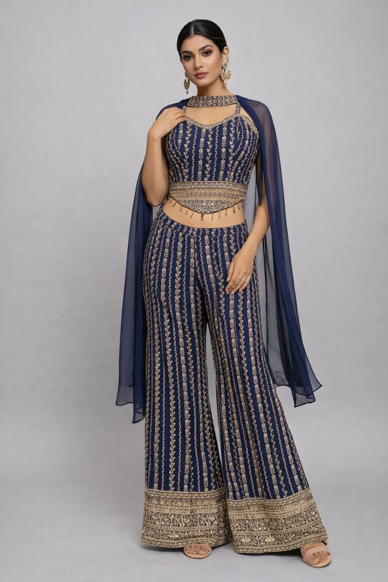 Blue  Co-ord Blouse With Sharara