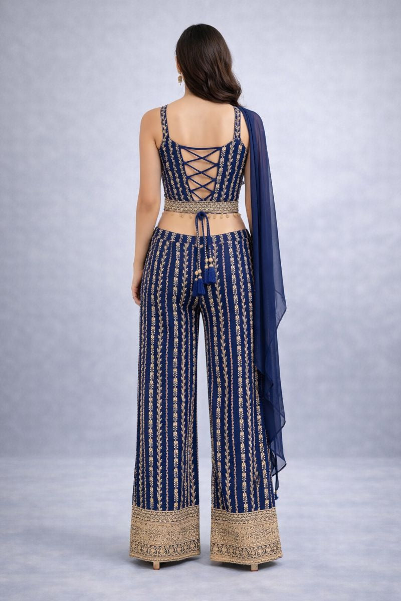 Blue  Co-ord Blouse With Sharara