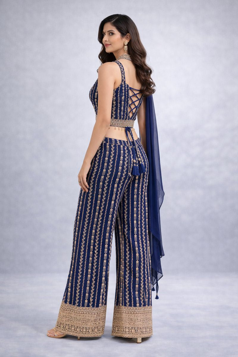 Blue  Co-ord Blouse With Sharara