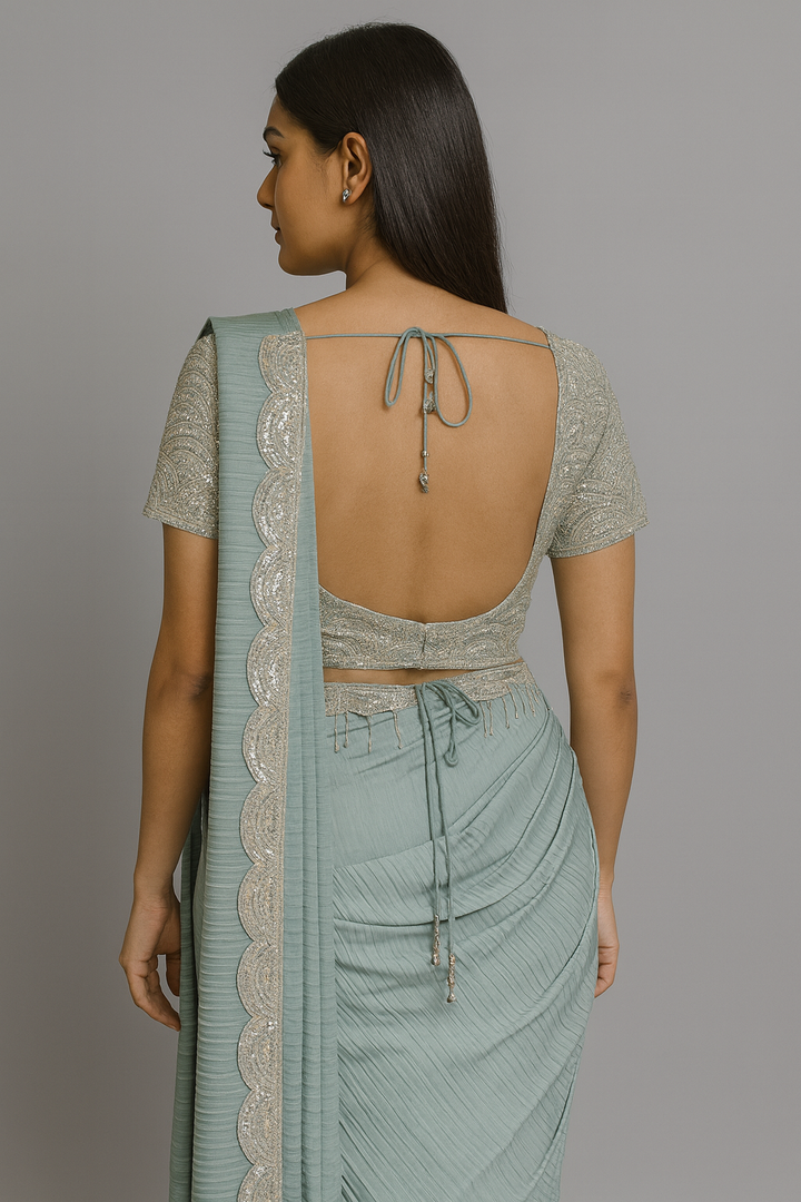 Blue Crush Drape Saree back profile