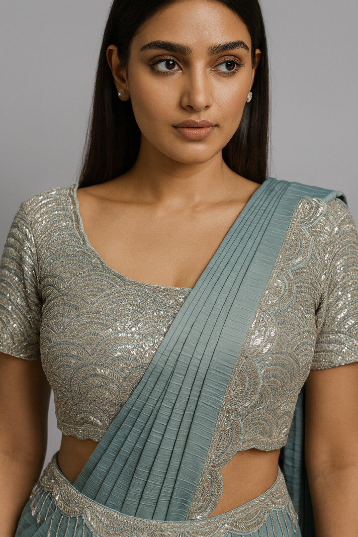 Blue Crush Drape Saree close profile