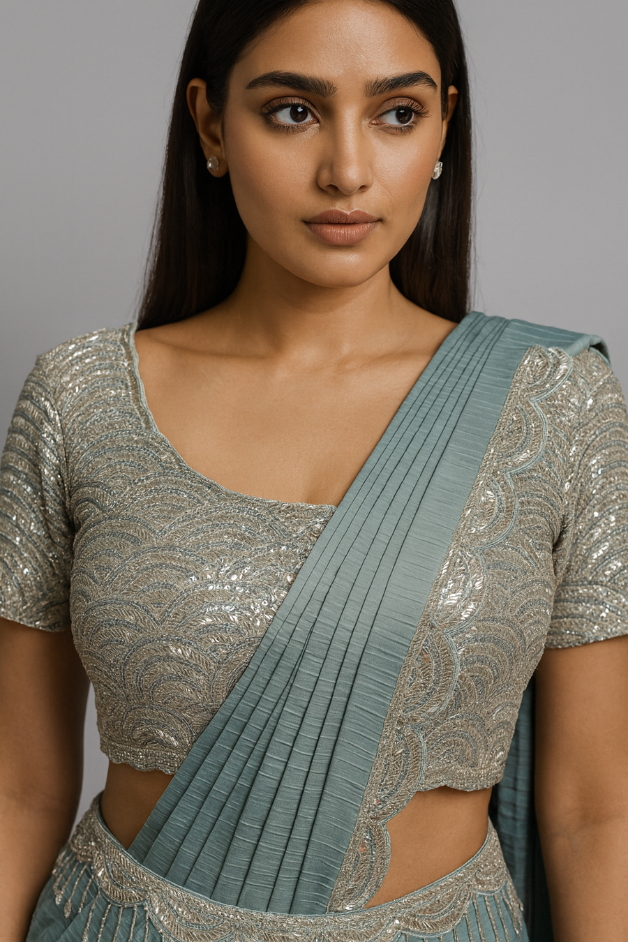 Blue Crush Drape Saree close profile