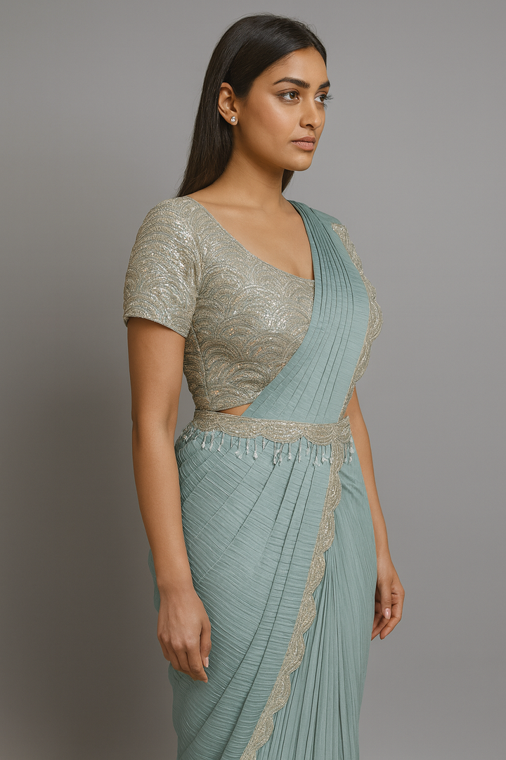 Blue Crush Drape Saree side profile