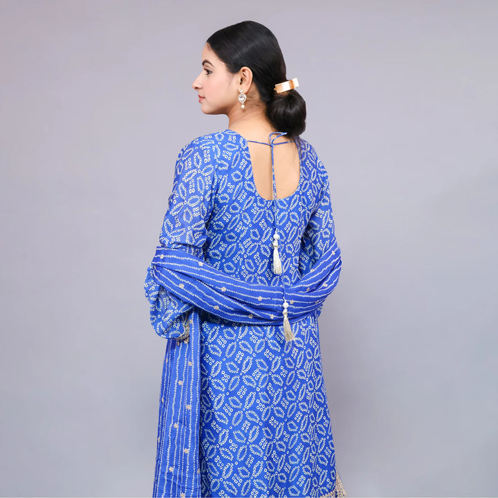 Blue Straight Shirt with Sharara & Chinnon Dupatta Vastrachowk