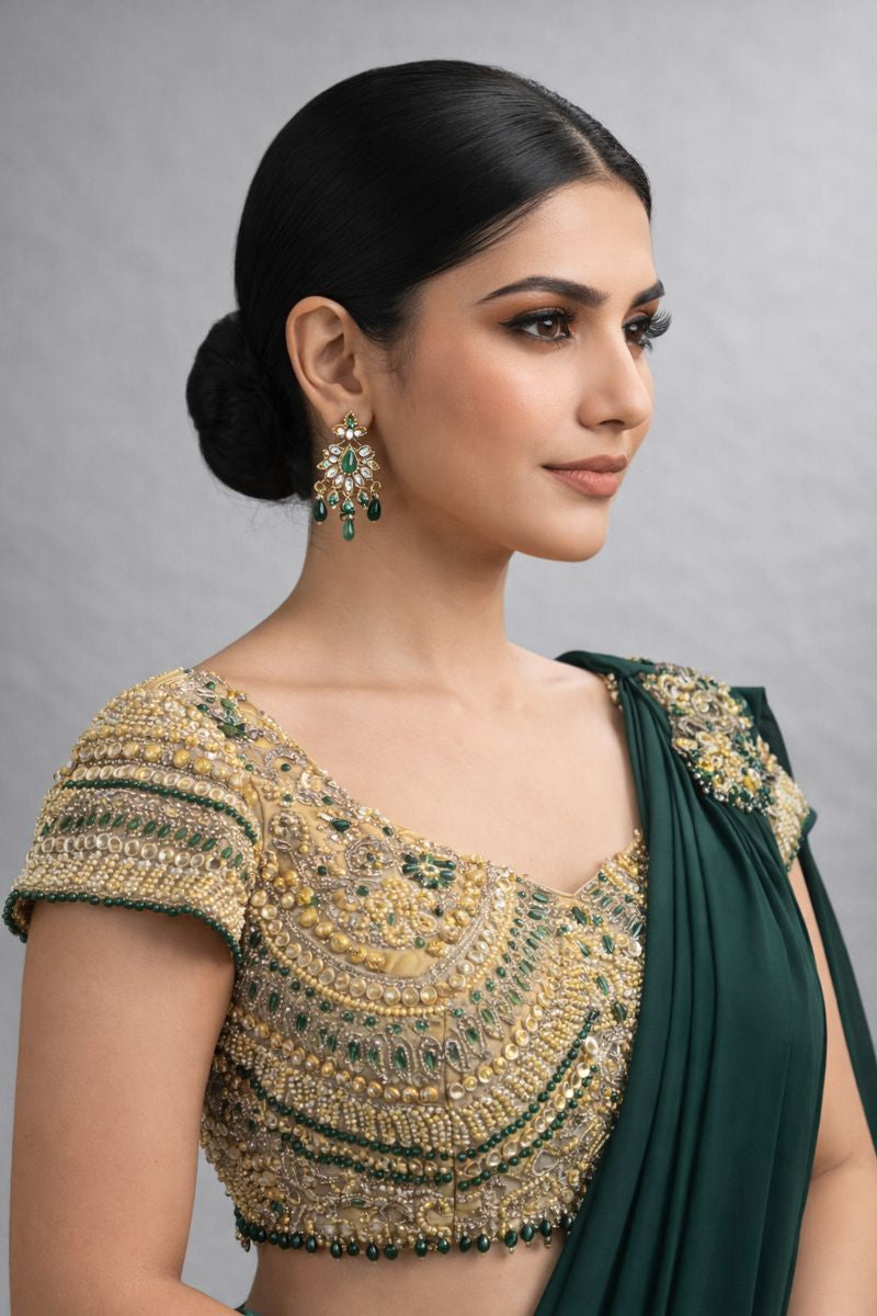 Bottal Green Pre Drape Saree