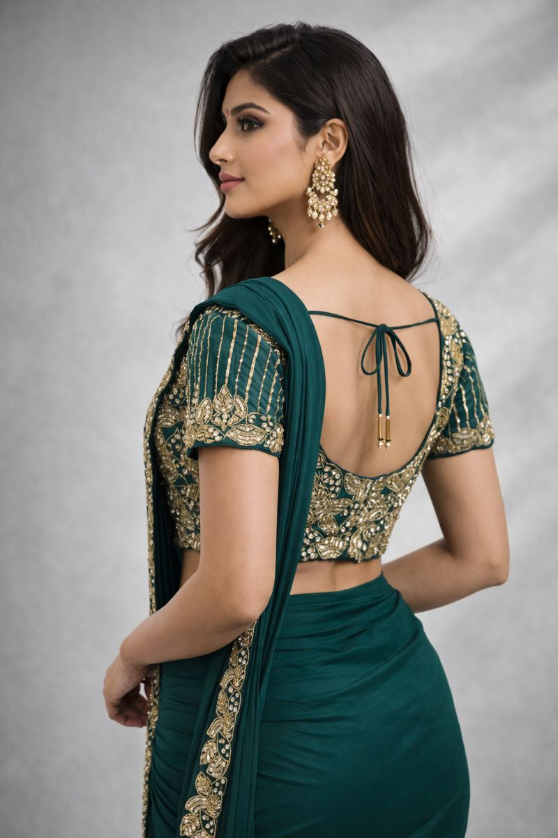 Bottal Green Pre Drape Saree