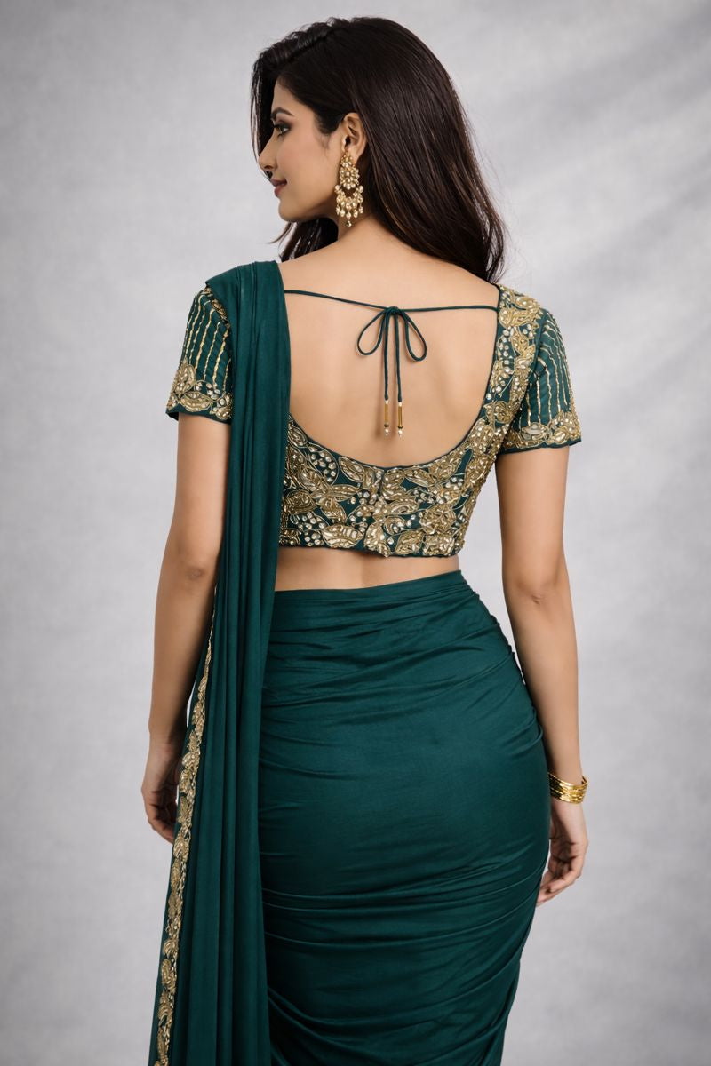 Bottal Green Pre Drape Saree