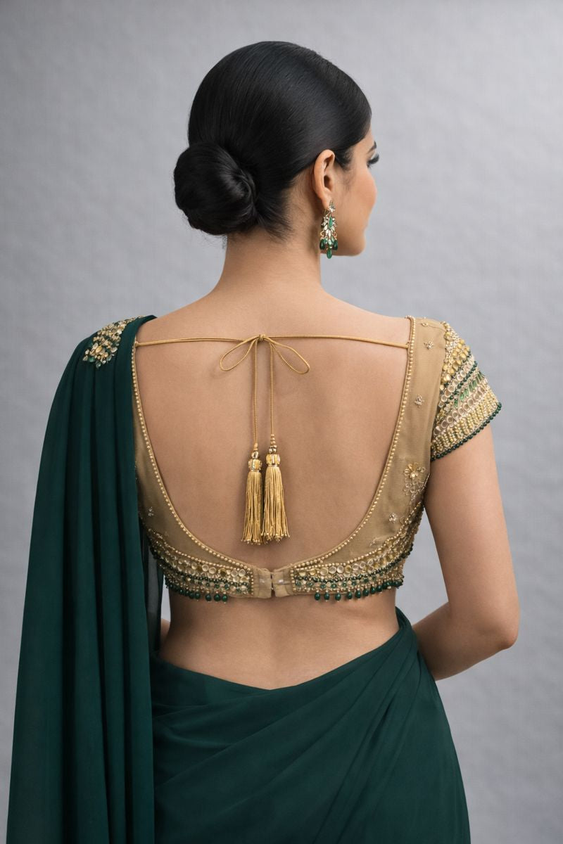 Bottal Green Pre Drape Saree