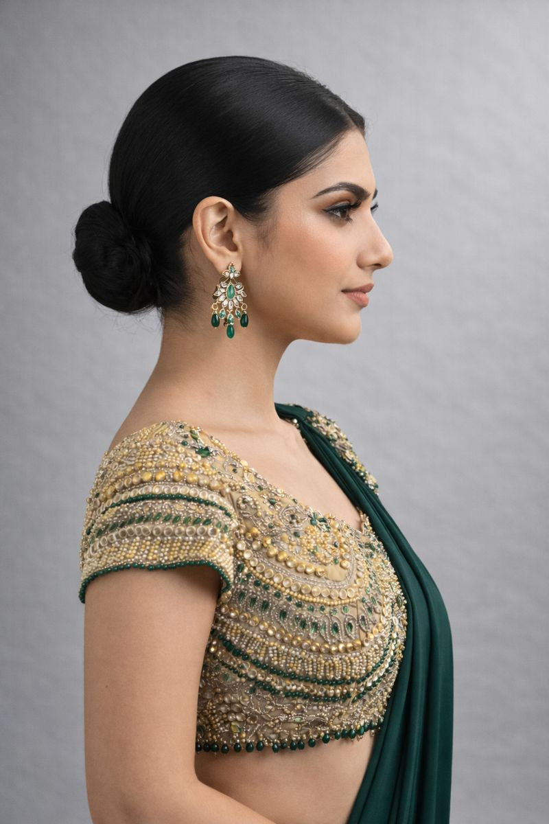 Bottal Green Pre Drape Saree