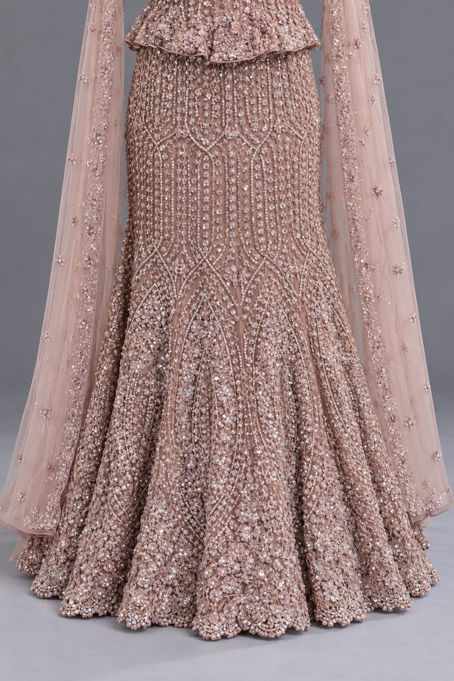 Rose Gold Fishcut Lehenga with Sequin Work for Sangeet Function