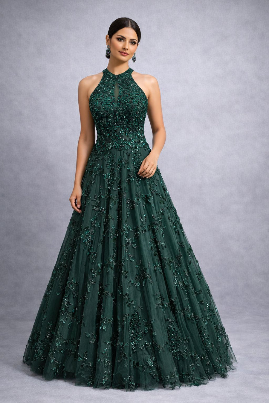  Bottle Green Halterneck Barbie Gown