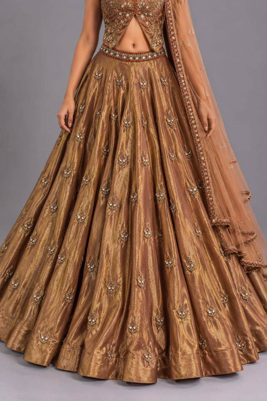 Bronze Gold Embroidered Designer Lehenga | Vastrachowk