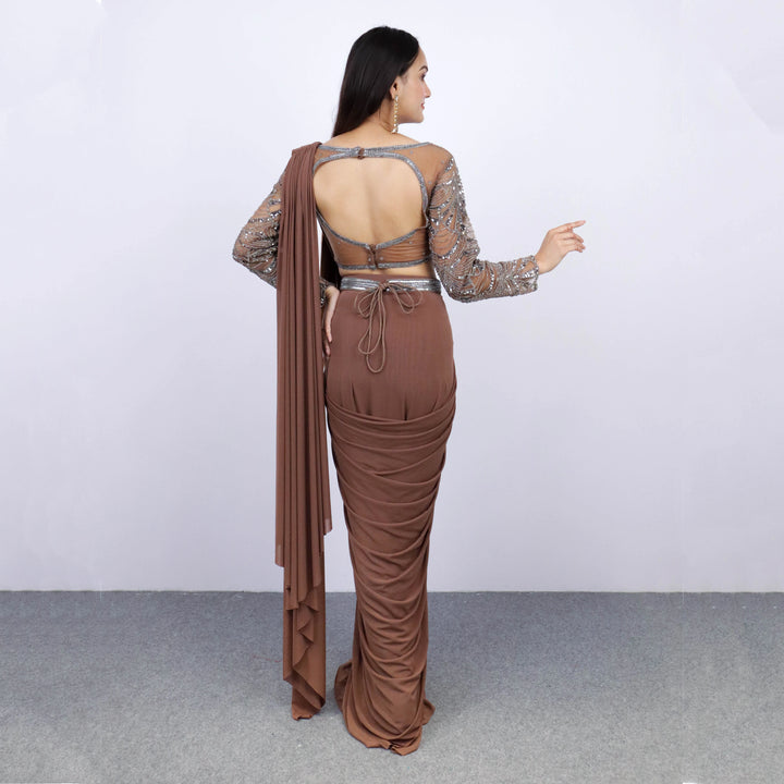 Brown Handwork Drape Saree
