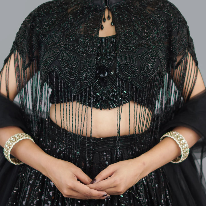 Cape Style Crop Top Lehenga Vastrachowk