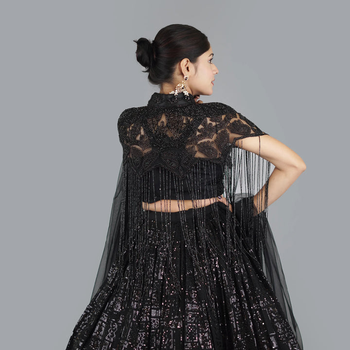 Cape Style Crop Top Lehenga Vastrachowk